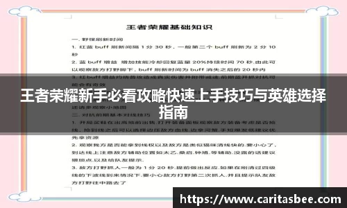 王者荣耀新手必看攻略快速上手技巧与英雄选择指南